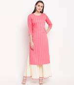 women's striped straight rayon light pink kurti with sharara set