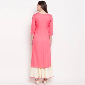 women's striped straight rayon light pink kurti with sharara set 2