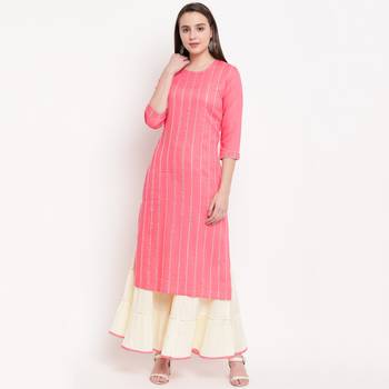 women's striped straight rayon light pink kurti with sharara set 3