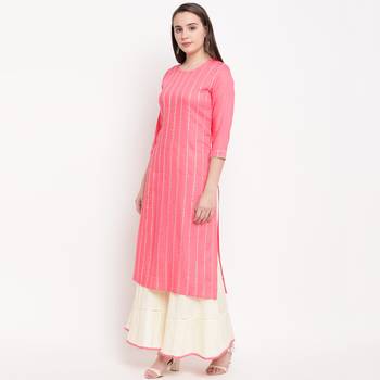 women's striped straight rayon light pink kurti with sharara set 4