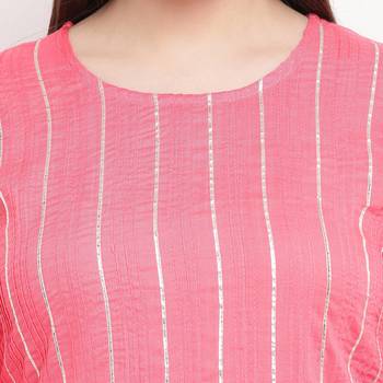 women's striped straight rayon light pink kurti with sharara set 5