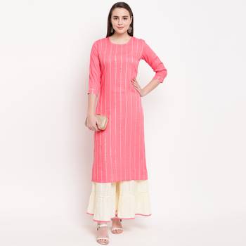 women's striped straight rayon light pink kurti with sharara set 6
