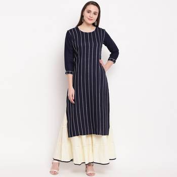 women's striped straight rayon blue kurti with sharara set 1