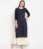 women's striped straight rayon blue kurti with sharara set