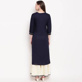 women's striped straight rayon blue kurti with sharara set 2