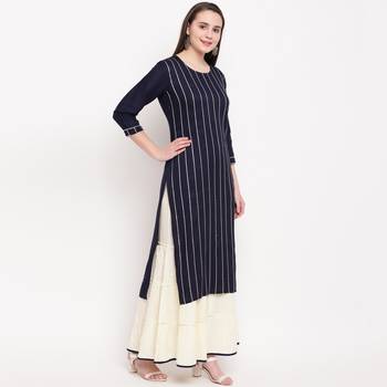 women's striped straight rayon blue kurti with sharara set 3
