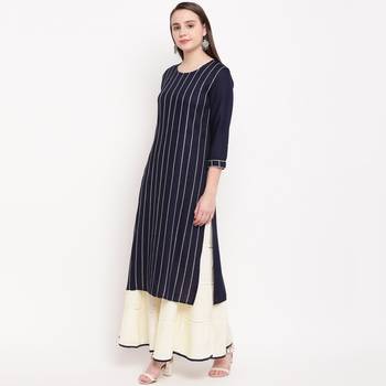 women's striped straight rayon blue kurti with sharara set 4