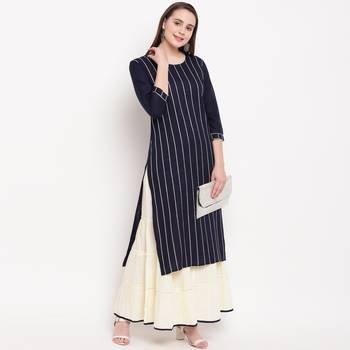 women's striped straight rayon blue kurti with sharara set 6
