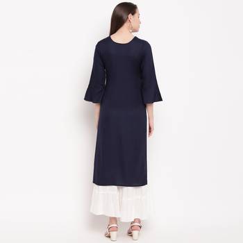 women's embellished/solid straight rayon blue kurti with sharara set 2