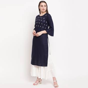 women's embellished/solid straight rayon blue kurti with sharara set 3