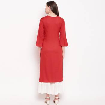 women's embellished/solid straight rayon red kurti with sharara set 2