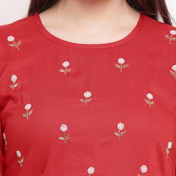 women's embellished/solid straight rayon red kurti with sharara set 5