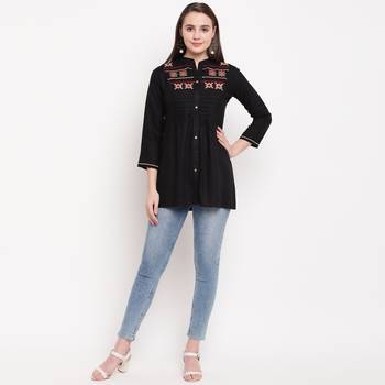 women's embroidered short rayon black tunic 1