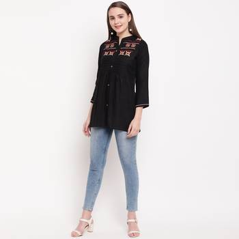 women's embroidered short rayon black tunic 3