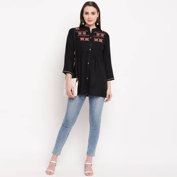 women's embroidered short rayon black tunic 5
