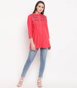 women's embroidered short rayon pink tunic