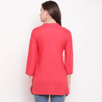 women's embroidered short rayon pink tunic 2