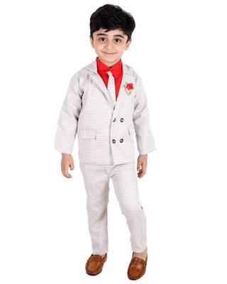 Red printed cotton silk boys-suit 1