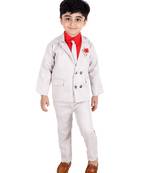 Red printed cotton silk boys-suit