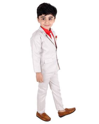 Red printed cotton silk boys-suit 2