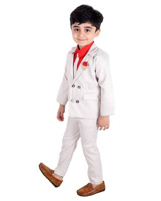 Red printed cotton silk boys-suit 3