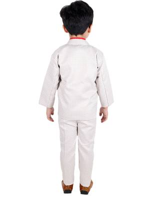 Red printed cotton silk boys-suit 5