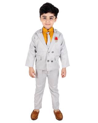 Yellow printed cotton silk boys-suit 1