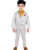 Yellow printed cotton silk boys-suit