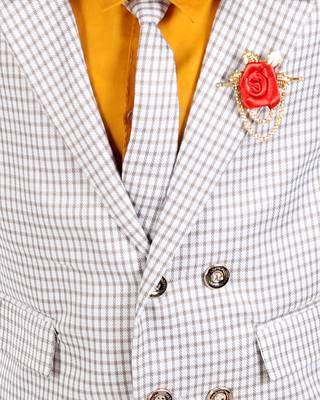 Yellow printed cotton silk boys-suit 4