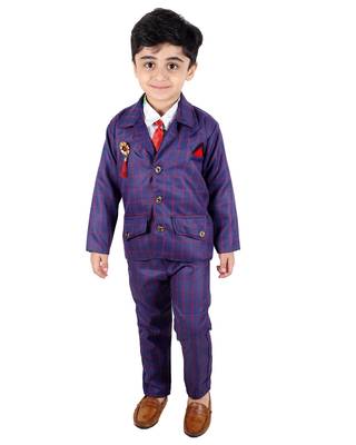 Blue printed cotton silk boys-suit 1