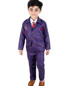 Blue printed cotton silk boys-suit