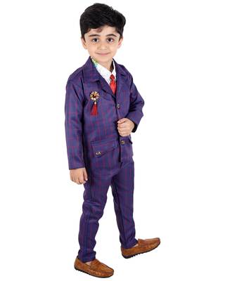 Blue printed cotton silk boys-suit 2
