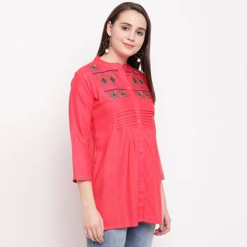 women's embroidered short rayon pink tunic 3