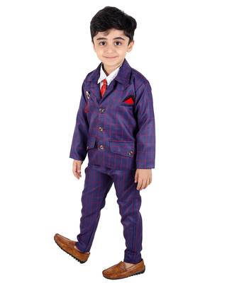 Blue printed cotton silk boys-suit 3
