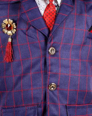 Blue printed cotton silk boys-suit 4