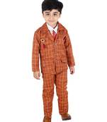 Brown printed cotton silk boys-suit