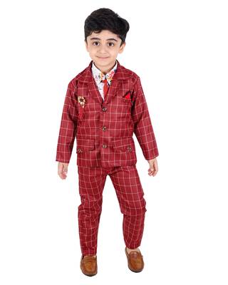 Maroon printed cotton silk boys-suit 1