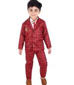 Maroon printed cotton silk boys-suit