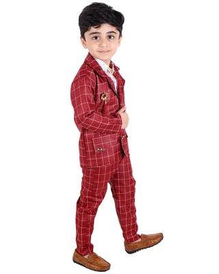 Maroon printed cotton silk boys-suit 2