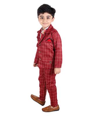 Maroon printed cotton silk boys-suit 3