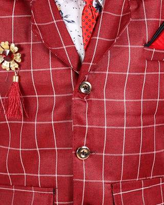 Maroon printed cotton silk boys-suit 4