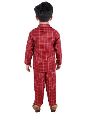 Maroon printed cotton silk boys-suit 5