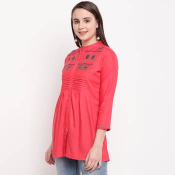 women's embroidered short rayon pink tunic 4