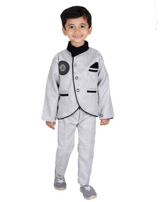 Grey printed cotton silk boys-suit 1