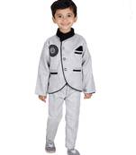 Grey printed cotton silk boys-suit