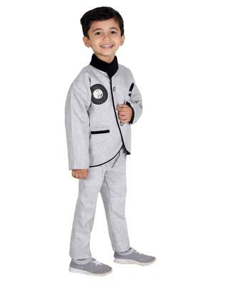 Grey printed cotton silk boys-suit 2