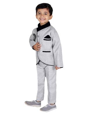 Grey printed cotton silk boys-suit 3