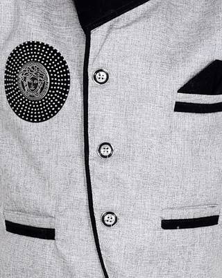 Grey printed cotton silk boys-suit 4