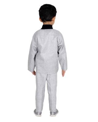 Grey printed cotton silk boys-suit 5