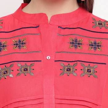 women's embroidered short rayon pink tunic 5